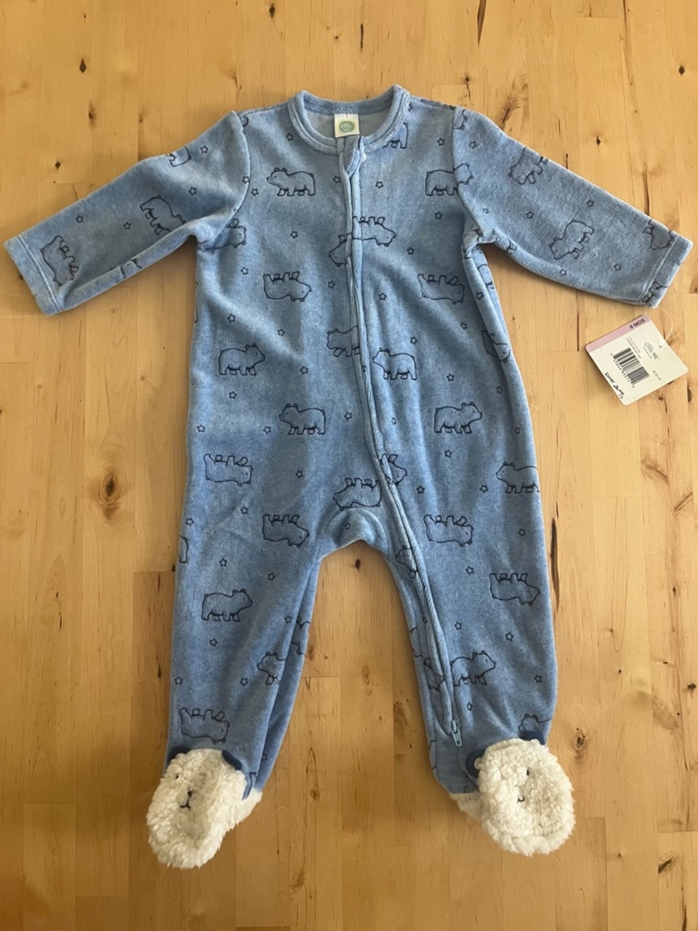 Little Me Light Blue Bear-Print Footed One-Piece